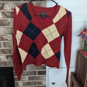 Abercrombie & Fitch Argyle Style Wool/Nylon Sweater Size M Red/Black/Cream